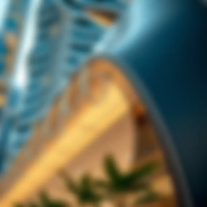 A close-up of the intricate design elements of برج السلام دبي highlighting its modern architecture.