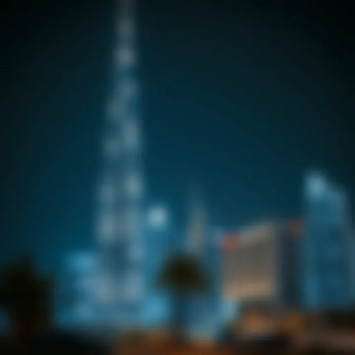 A night view of برج السلام دبي illuminated, emphasizing its impact on Dubai's urban landscape.