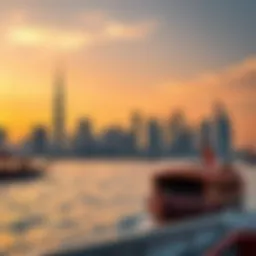 Stunning views of Dubai's skyline at sunset from the Deira Dhow