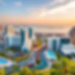 A panoramic view of Dubai Jaddaf showcasing modern architecture and waterfront.