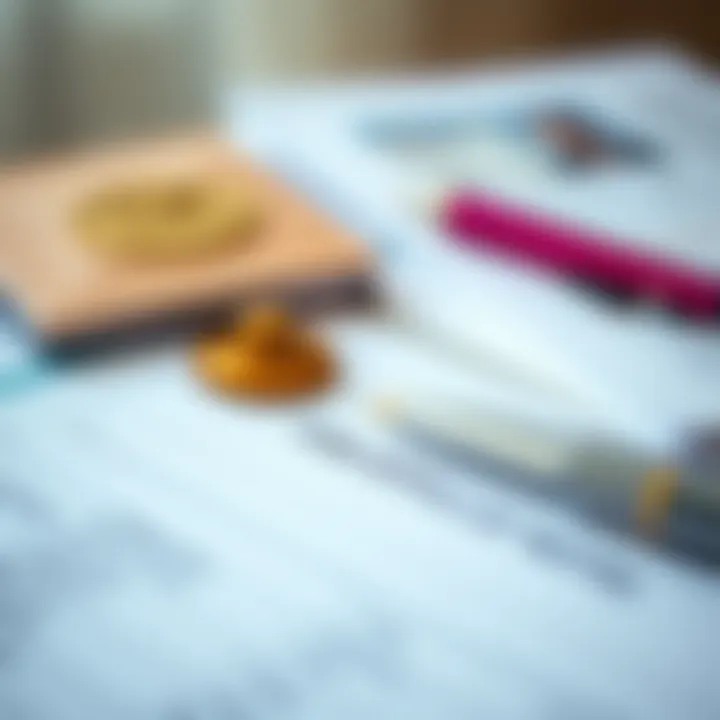 A close-up of a visa application form and documents