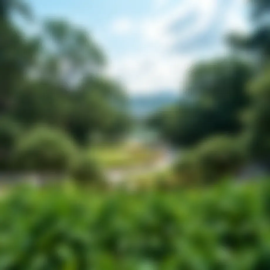 A serene view of Towayya Park showcasing lush greenery and walking paths